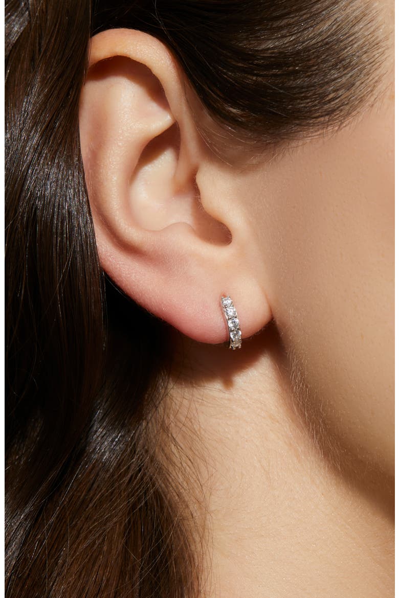 Suzanne Cubic Zirconia Huggie Hoop Earrings, Alternate, color, SILVER