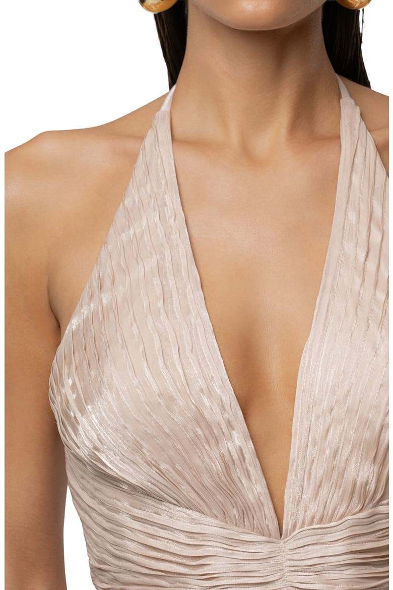 Enchanted Plunge Neck Mixed Media Gown, Alternate, color, IVORY