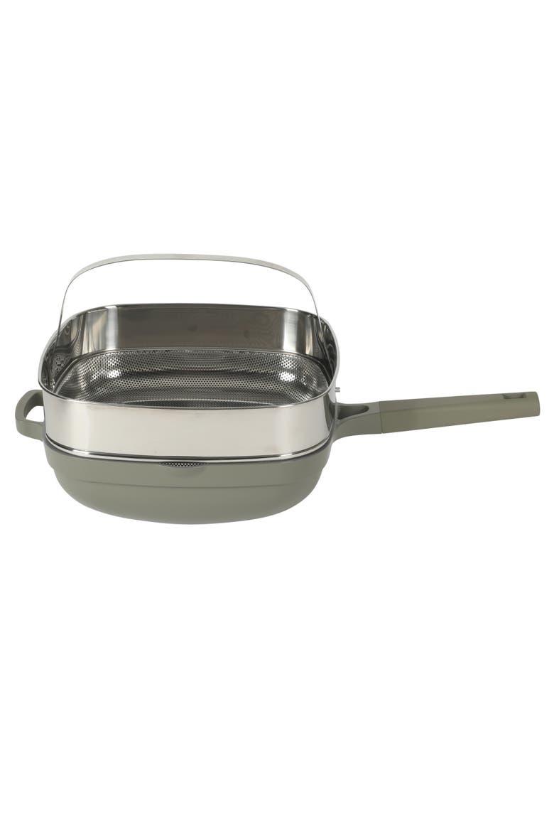 Northvale Ceramic Nonstick Cast Aluminum Sauté Pan with Steamer Basket and Lid, Alternate, color, Matte Sage