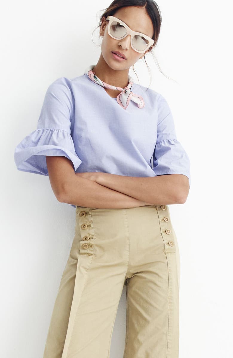 J.CREW FACTORY J.Crew Bell Sleeve Button Back Top, Alternate, color,