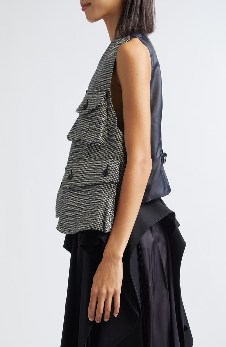 Noir Kei Ninomiya Houndstooth Wool Blend Tweed & Satin Vest, Alternate, color, Black X White