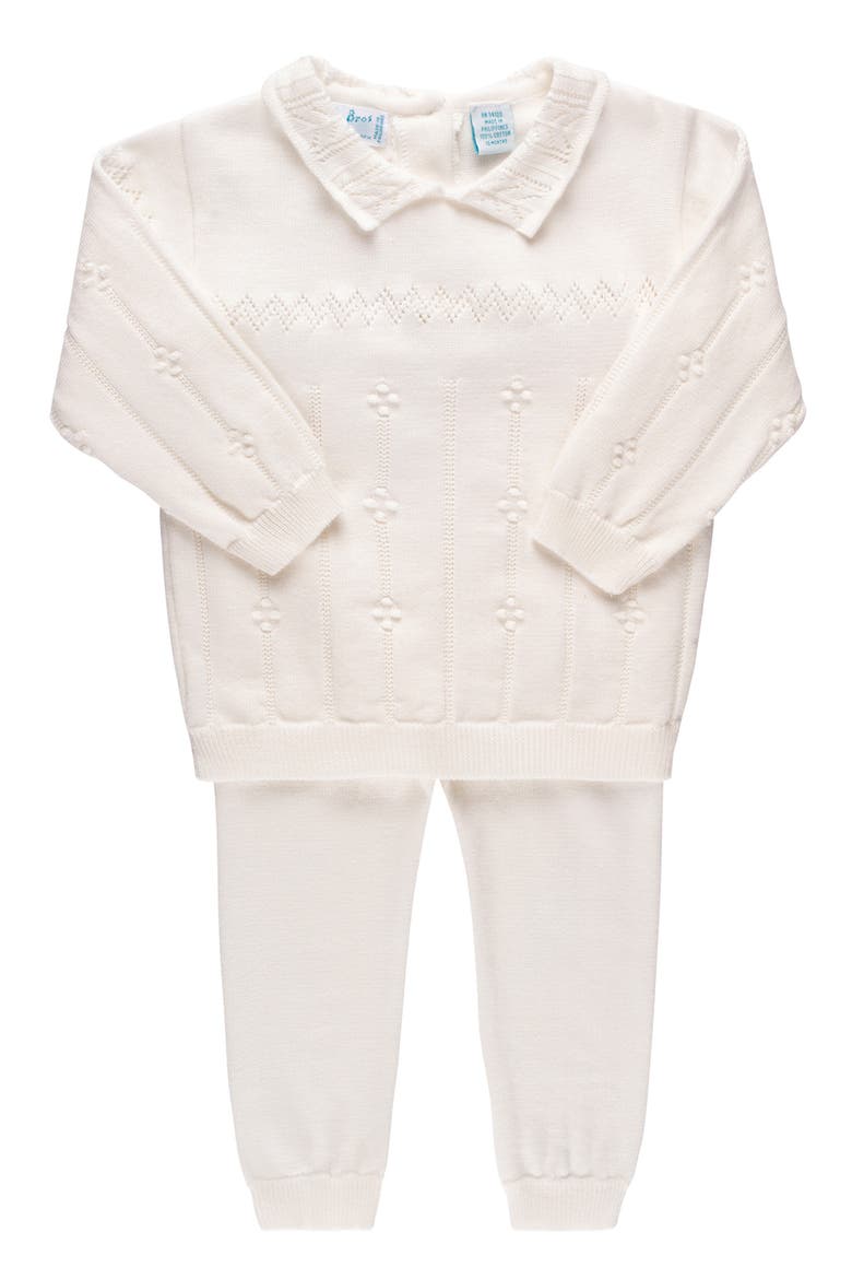 Pompom Pointelle Stitch Sweater & Pants Set, Main, color, IVORY