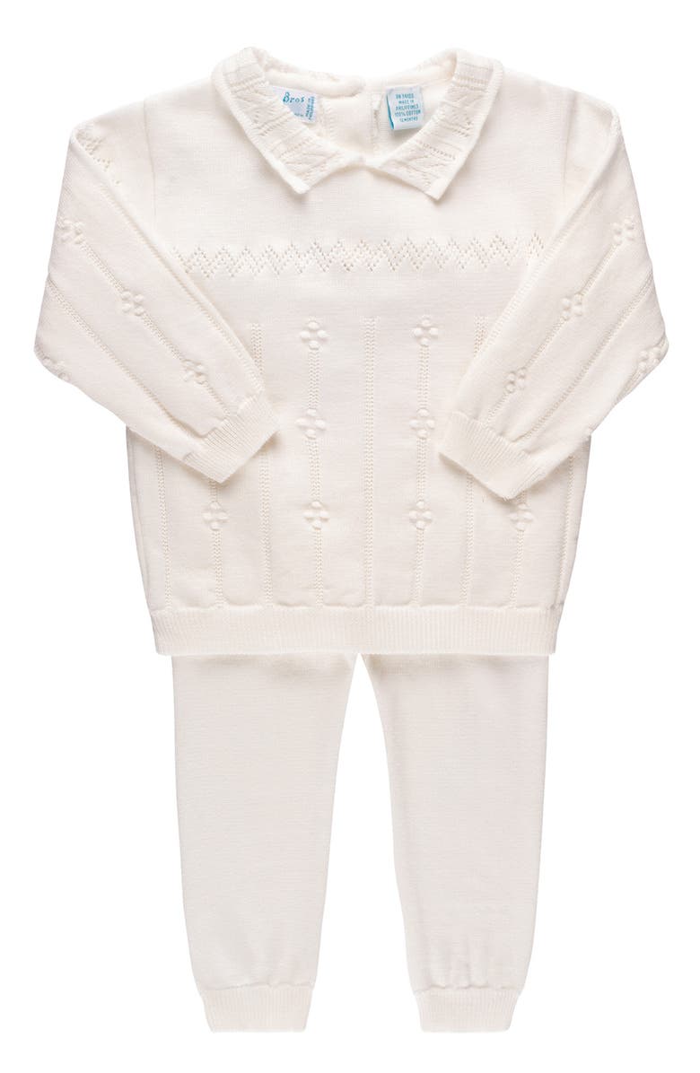 Feltman Brothers Pompom Pointelle Stitch Sweater & Pants Set, Main, color, Ivory