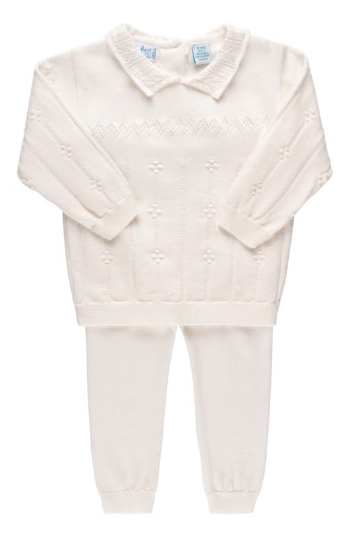 Feltman Brothers Pompom Pointelle Stitch Sweater & Pants Set in Ivory 