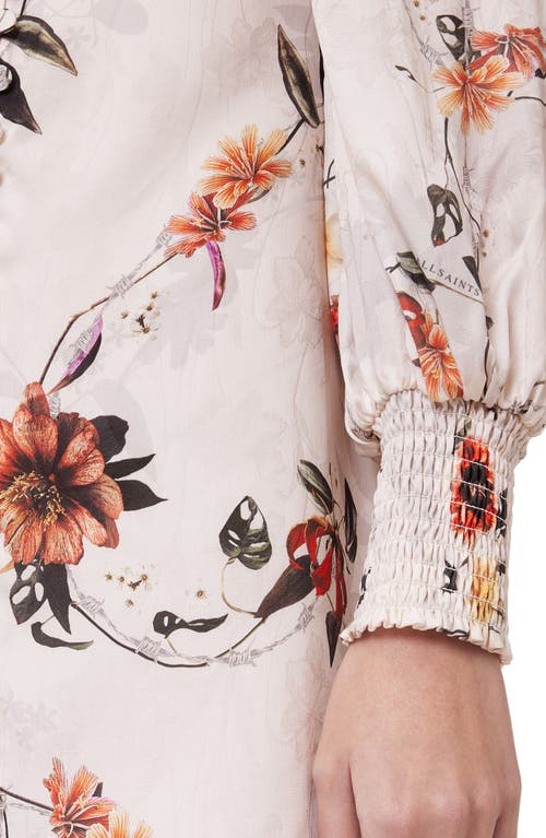 Allsaints Auden Sanibel Floral & Floral Jacquard Long Sleeve Dress In Unity Ecru White