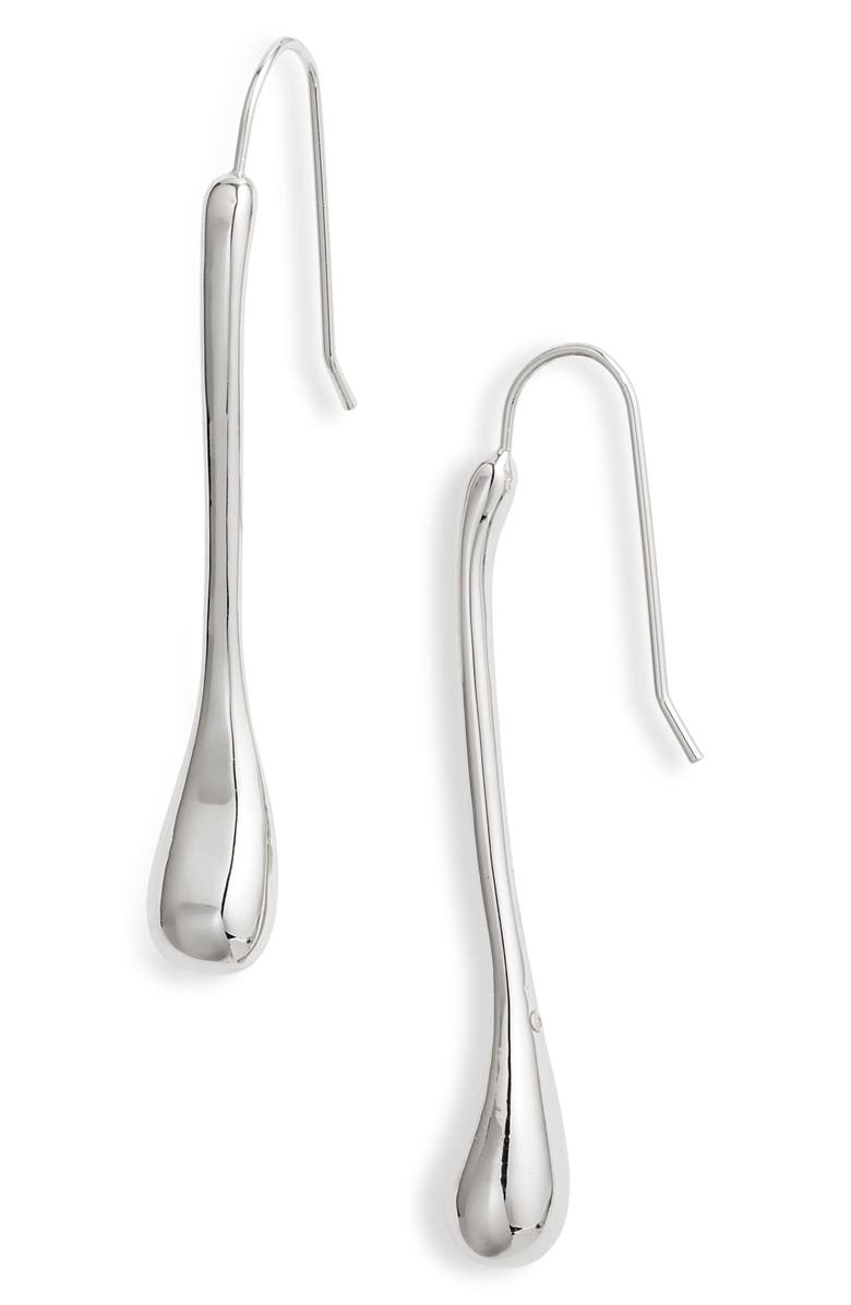Open Edit Elongated Teardrop Linear Earrings, Main, color, Rhodium