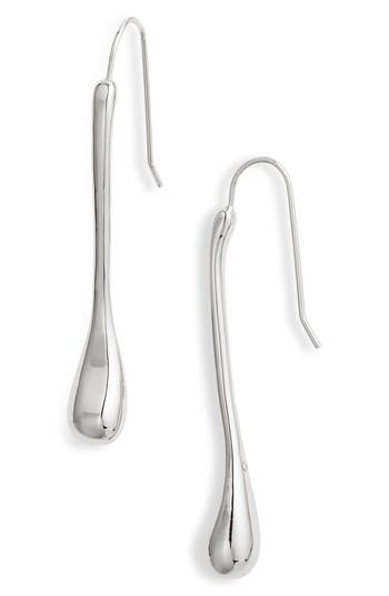 Open Edit Elongated Teardrop Linear Earrings In Rhodium