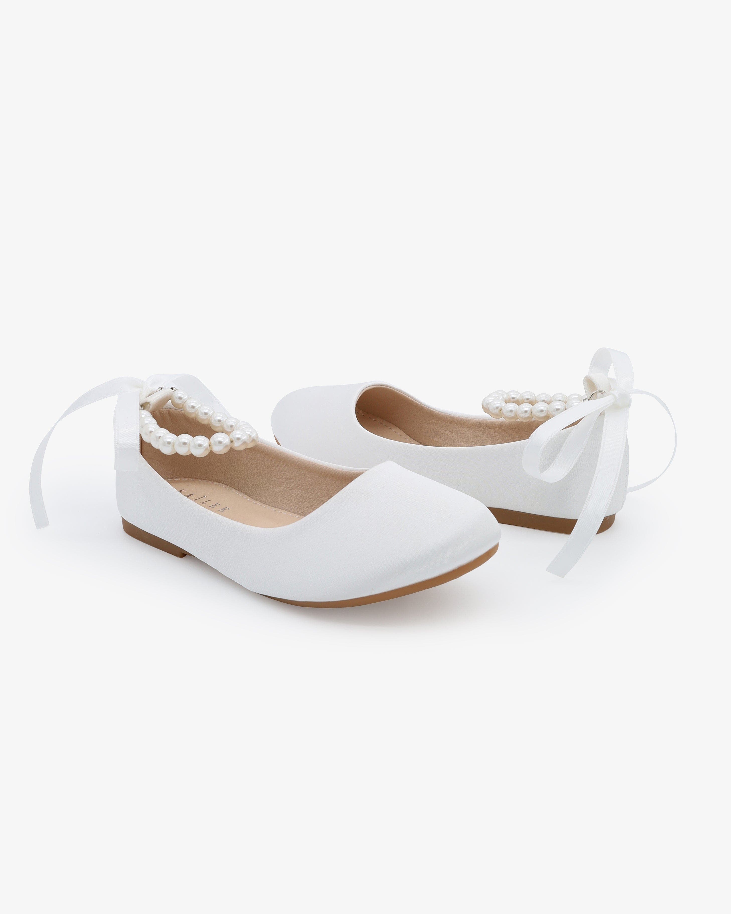 Kailee P Harper Satin Flower Girl Flats, Alternate, color, White