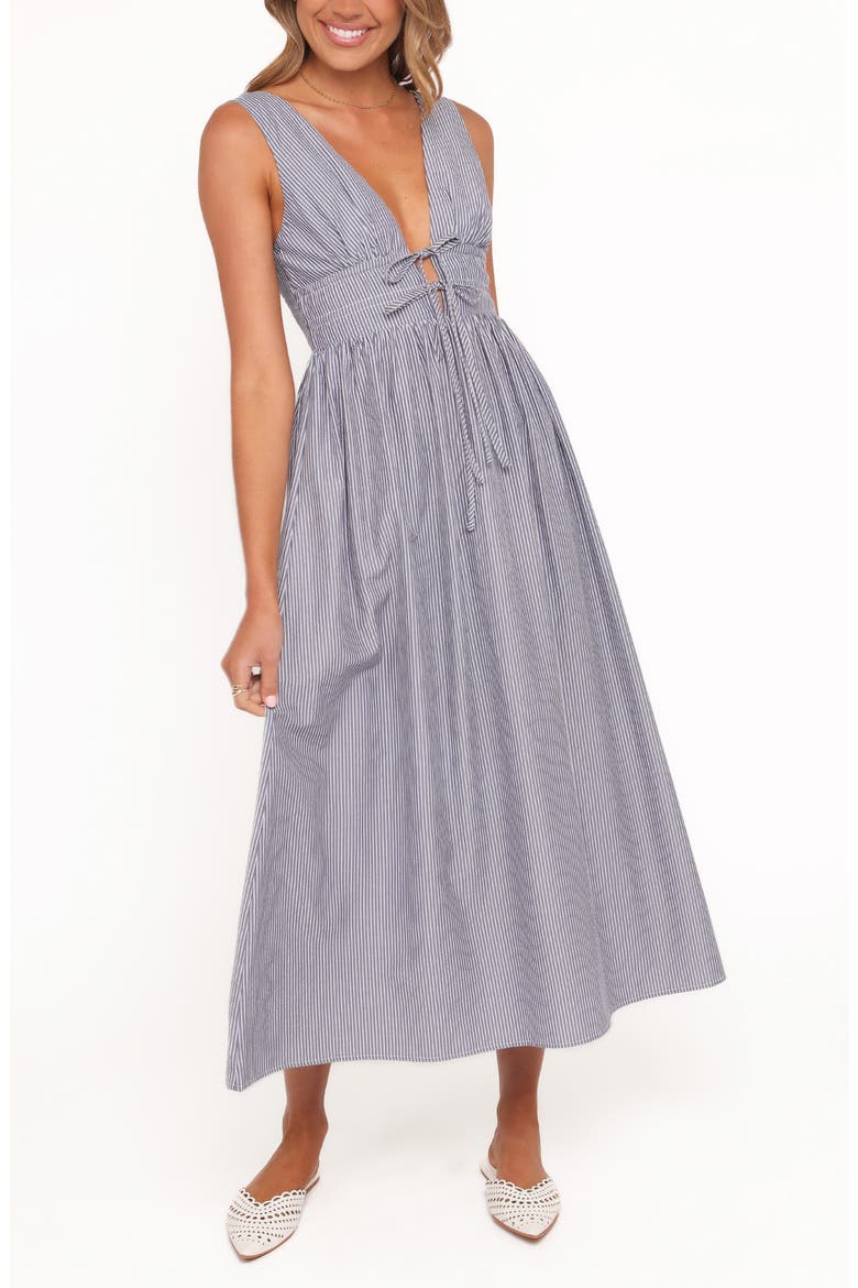 Annora Pinstripe Cotton Midi Dress, Alternate, color, NAVY PINSTRIPE