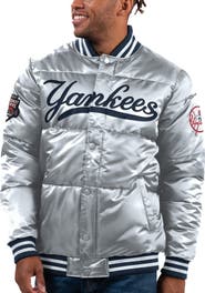 STARTER Men's Starter Silver New York Yankees Bronx Satin Full-Snap Varsity Bomber Jacket
