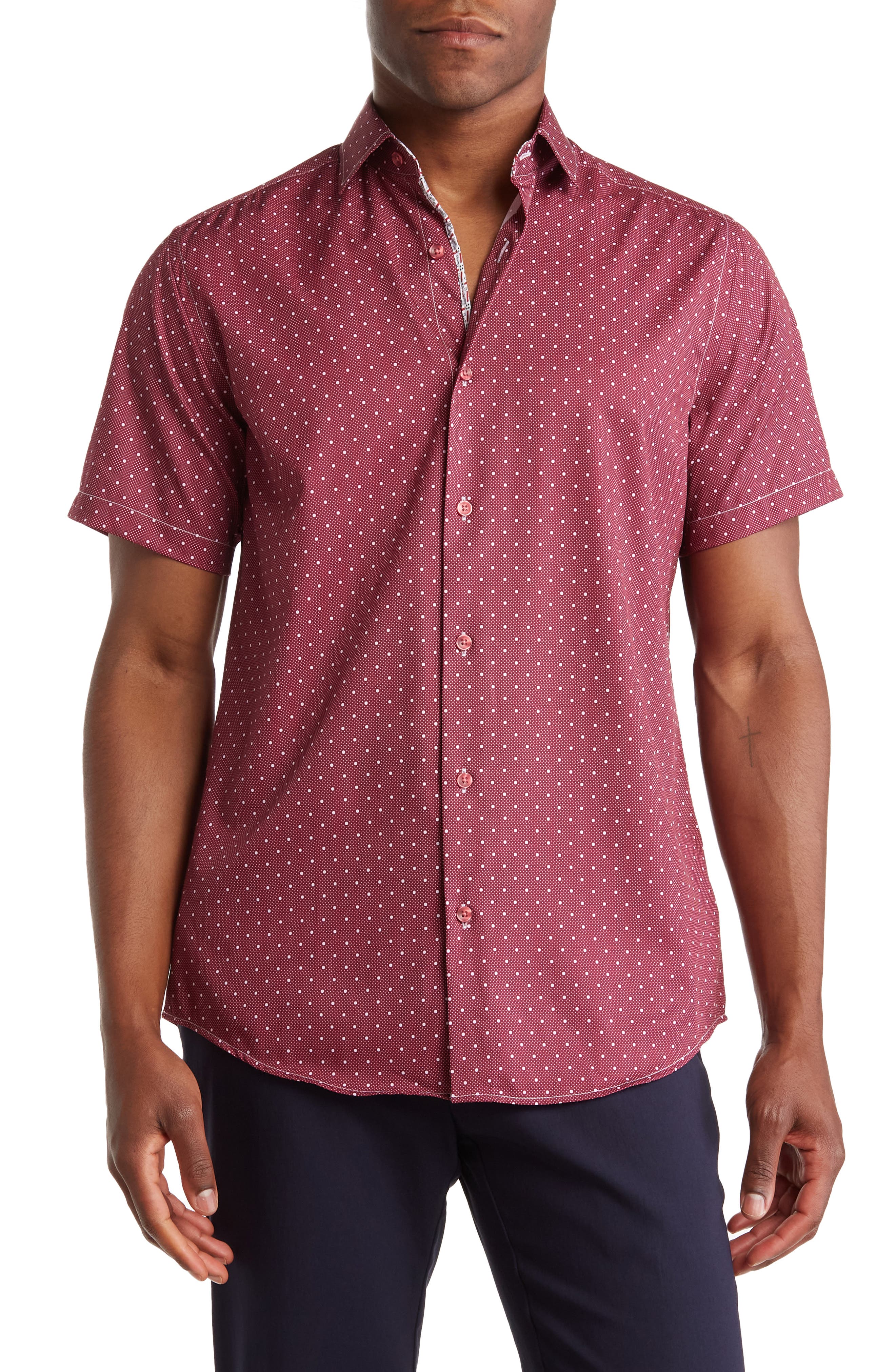 TOM BAINE Slim Fit Performance Short Sleeve Button-Up Shirt