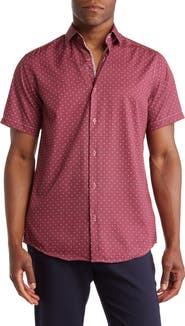 TOM BAINE Slim Fit Performance Short Sleeve Button-Up Shirt