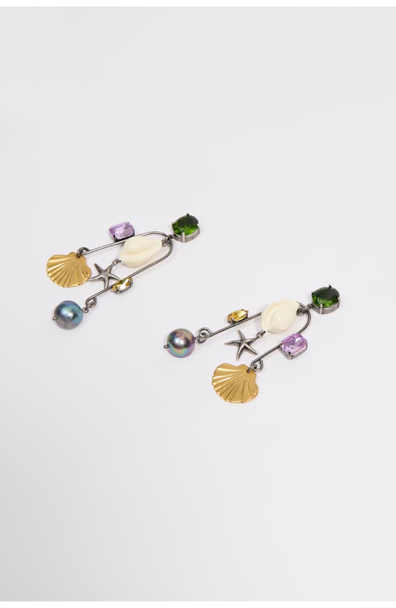 Bimba y Lola Aged Seashell And Crystals Earrings, Alternate, color, Pearl