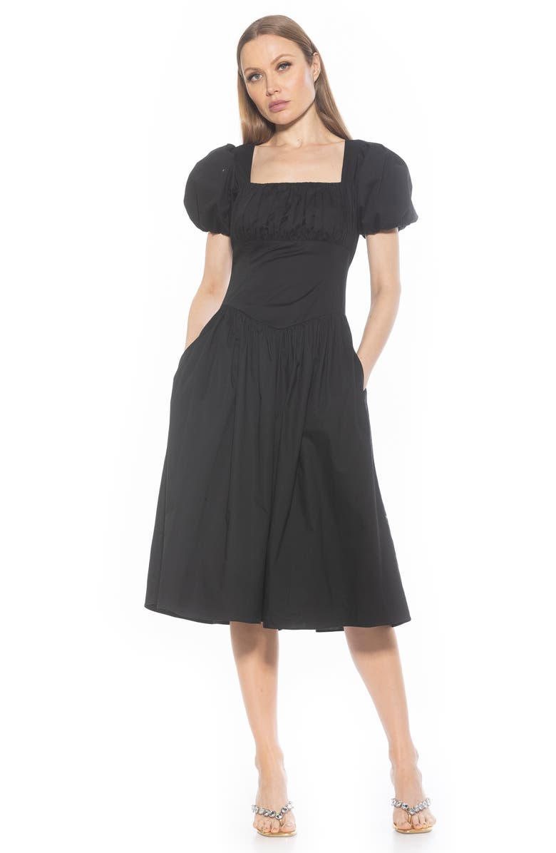 Alexia Admor Jessi Puff Sleeve Midi Dress, Alternate, color, Black