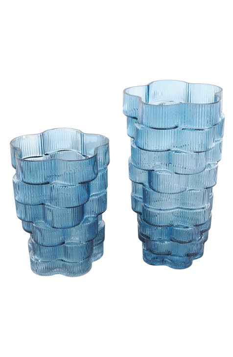 Set of 2 Ribbed Glass Vases