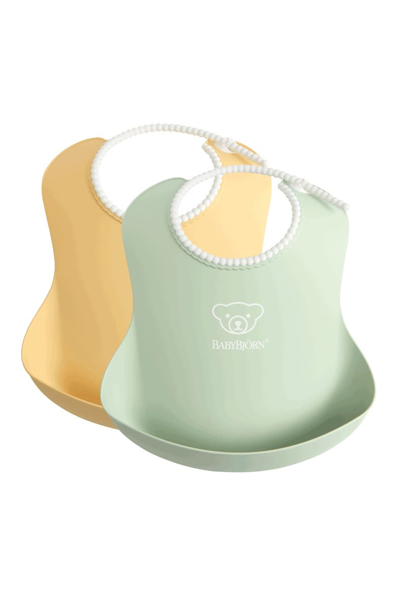 Set of 2 Silicone Bibs, Main, color, YELLOW/ GREEN