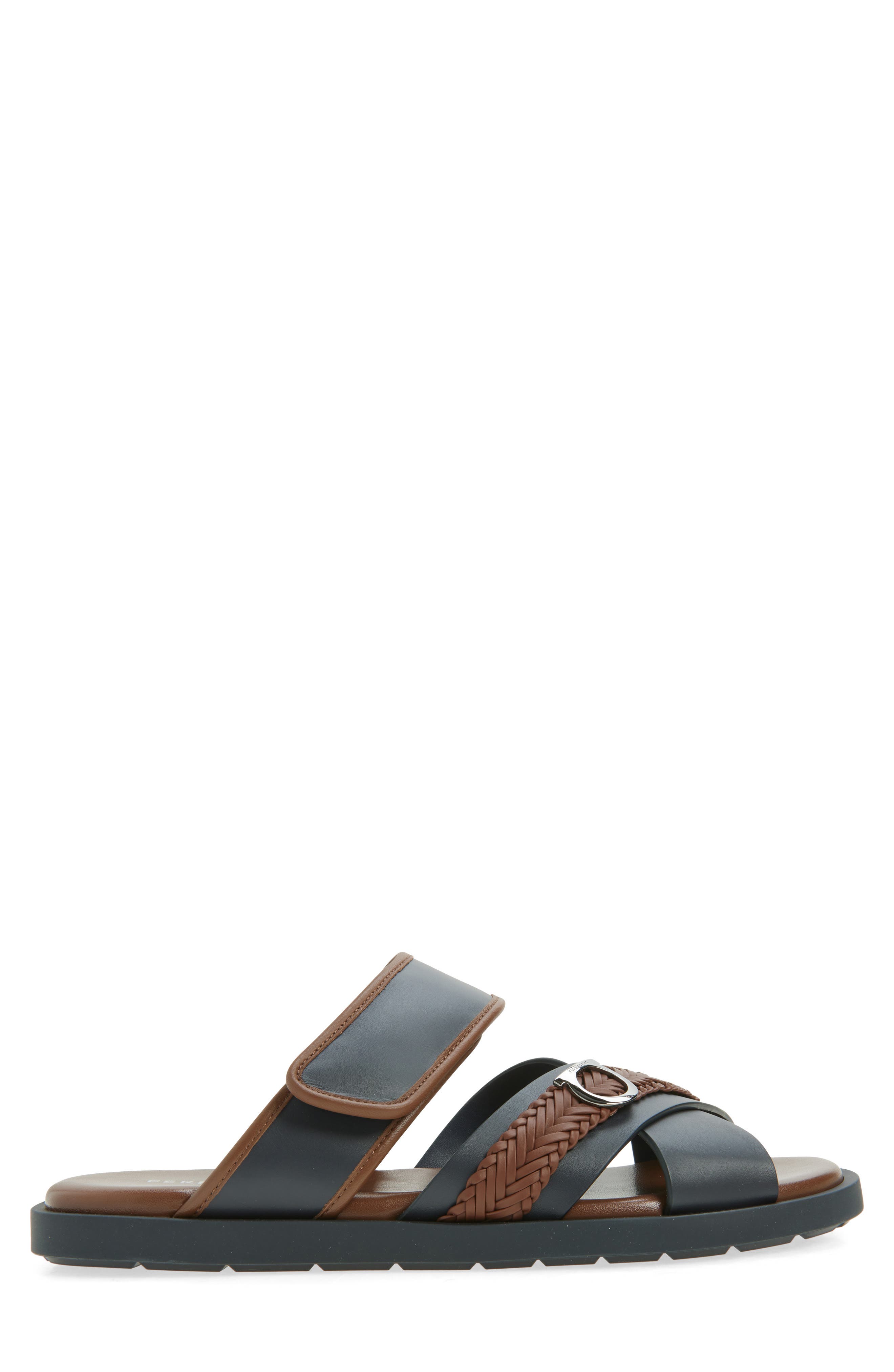 FERRAGAMO Bora Bora Slide Sandal, Alternate, color, Navy Midbrown