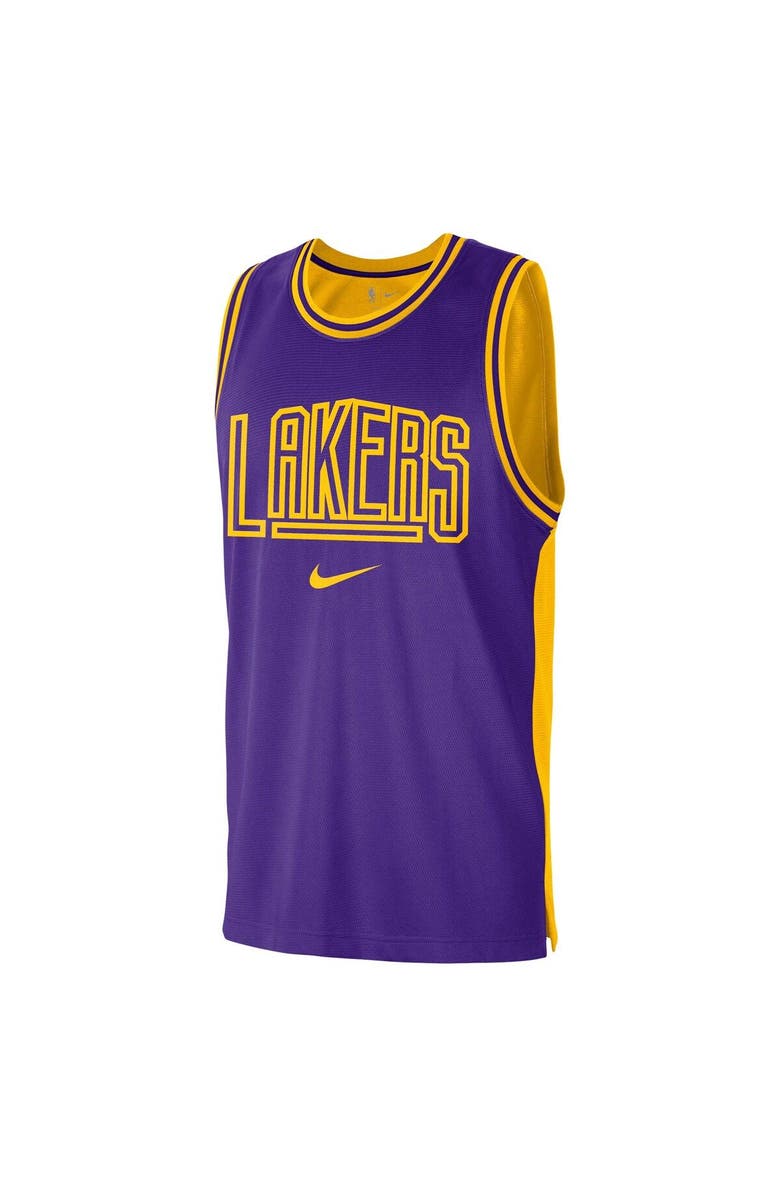 Nike Men's Nike Purple/Gold Los Angeles Lakers Courtside Versus Force Split DNA Performance Mesh Tank Top, Alternate, color, Purple
