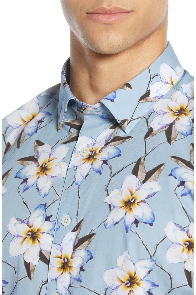 Slim Fit Floral Shirt, Alternate, color, LIGHT BLUE
