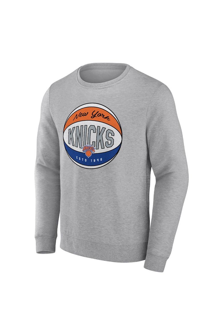 Men's Fanatics Branded Heathered Gray New York Knicks True Classics Vint Pullover Sweatshirt, Alternate, color, Heather Gray