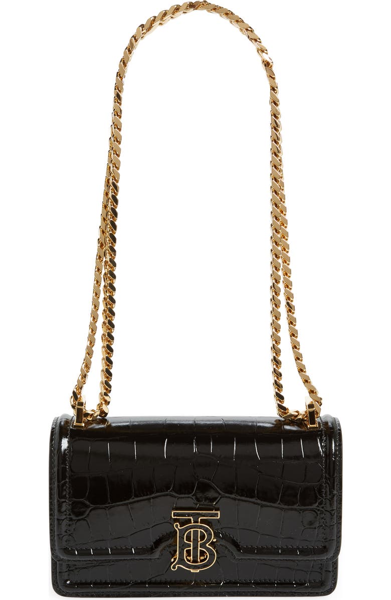 Burberry TB Monogram Croc Embossed Leather Shoulder Bag, Main, color,