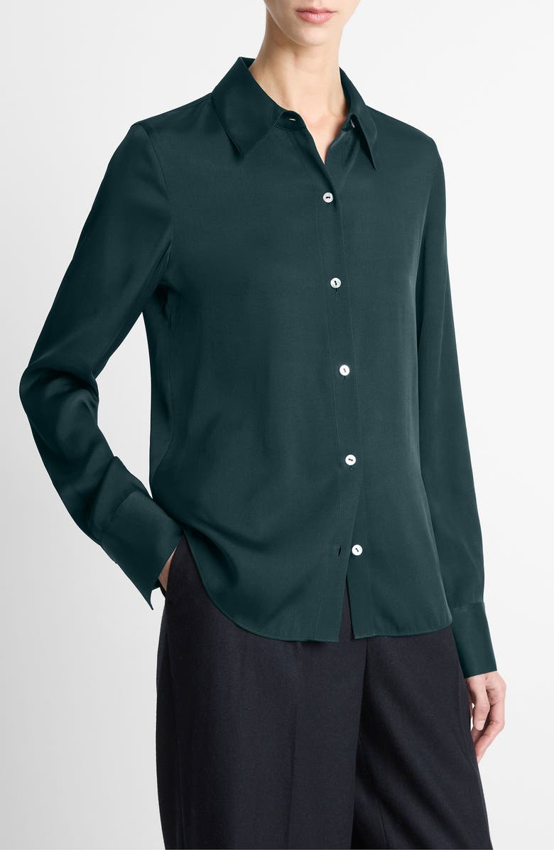 Vince Slim Fit Silk Blend Button-Up Shirt, Alternate, color, Juniper