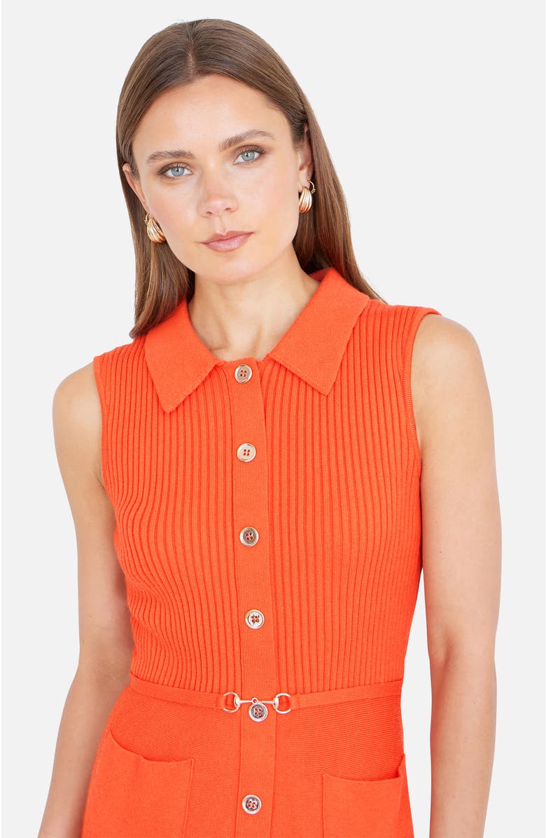 Yumi Rib Knitted With Buckle Skater Dress, Alternate, color, Orange