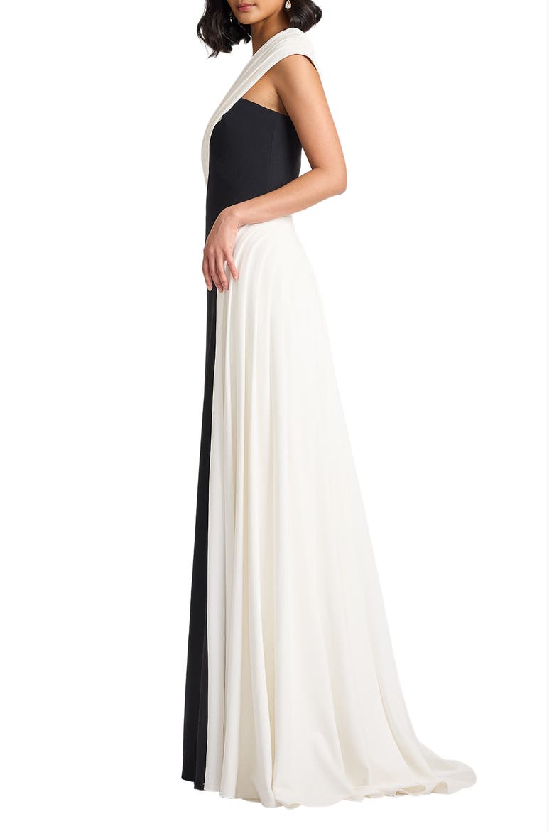 One-Shoulder Colorblock Gown, Alternate, color, BLACK/ IVORY