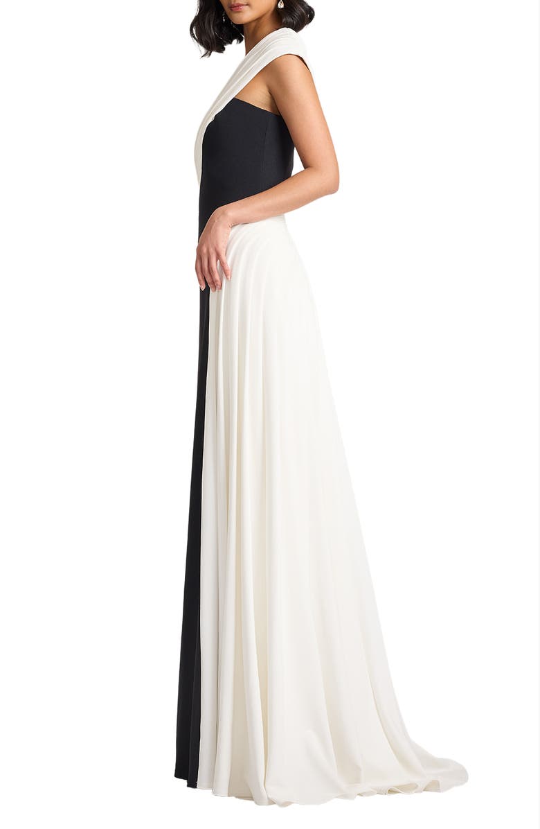 Tadashi Shoji One-Shoulder Colorblock Gown, Alternate, color, Black/ Ivory