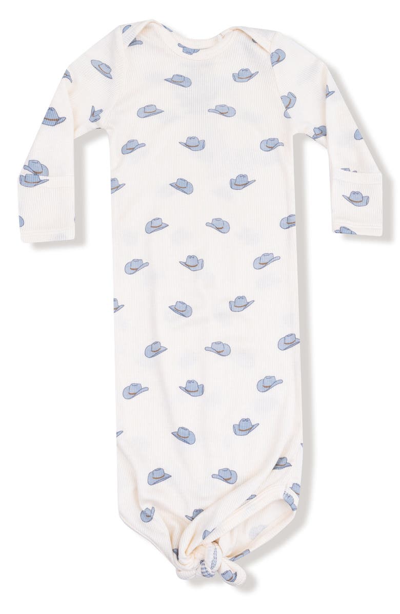 Angel Dear Cowboy Hat Print Knotted Gown, Main, color, Ivory/ Blue