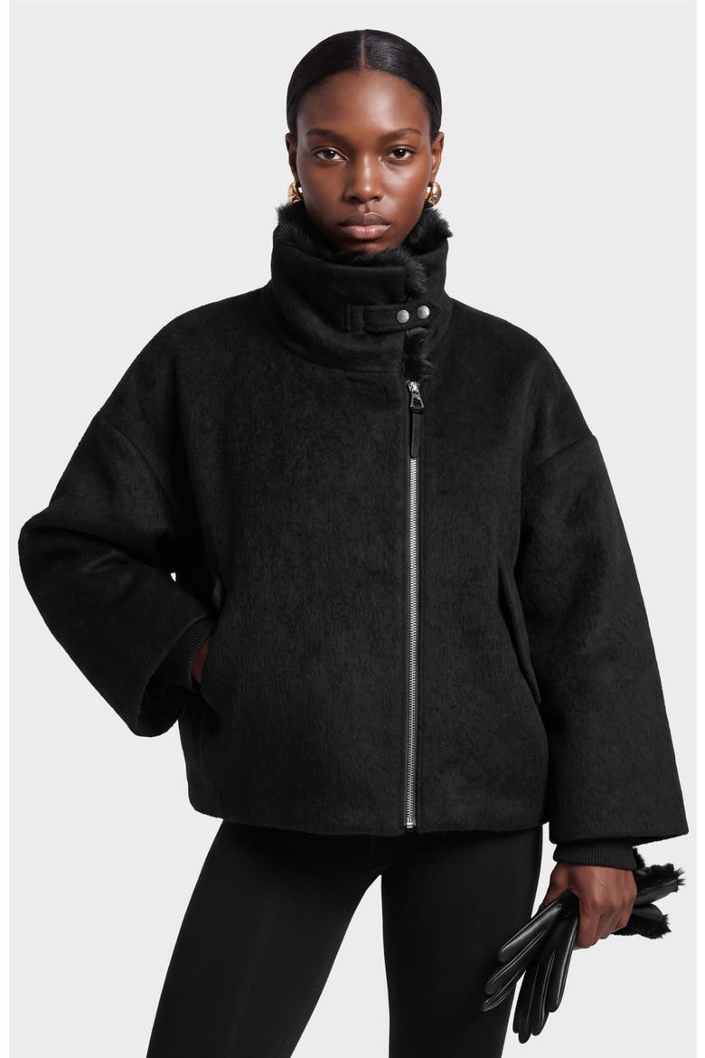 Zaria Coat With Faux Fur Collar, Alternate, color, Black