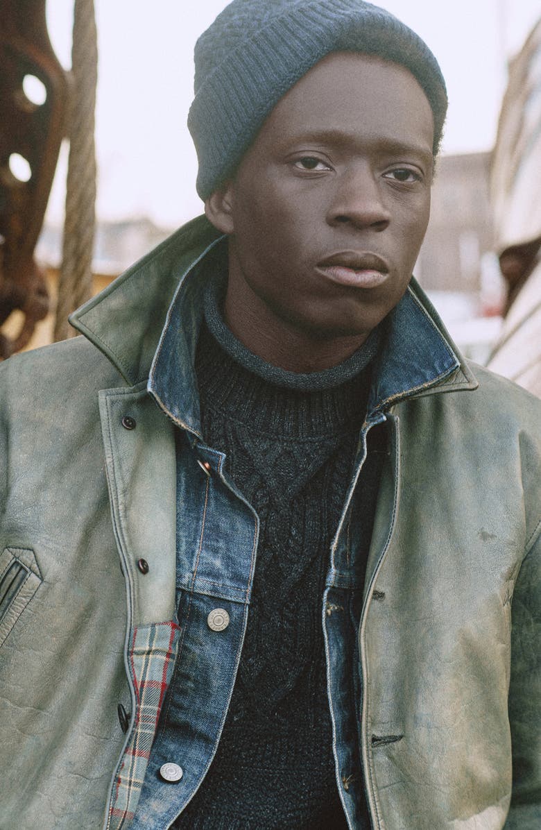 Double RL Indigo Leather Car Coat, Alternate, color, Vintage Indigo