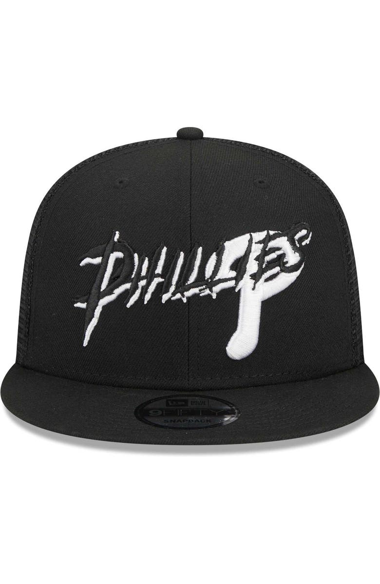 New Era Men's New Era Black Philadelphia Phillies Street Trucker 9FIFTY Snapback Hat, Alternate, color, 