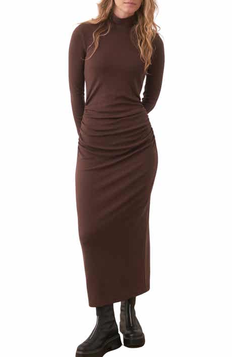 Marine Layer Lexi Ruched Turtleneck Long Sleeve Rib Midi Dress