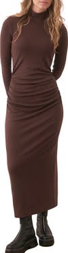 Marine Layer Lexi Ruched Turtleneck Long Sleeve Rib Midi Dress