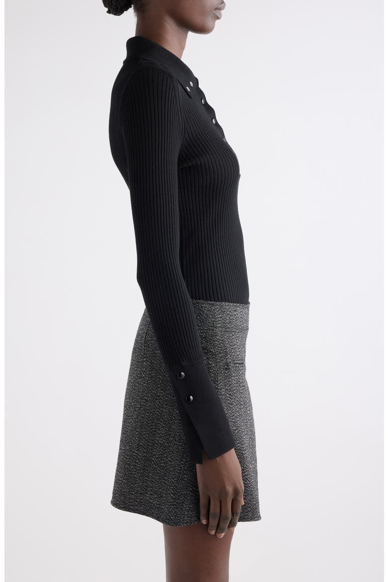 Light Rib Cotton & Merino Wool Half Snap Sweater, Alternate, color, BLACK