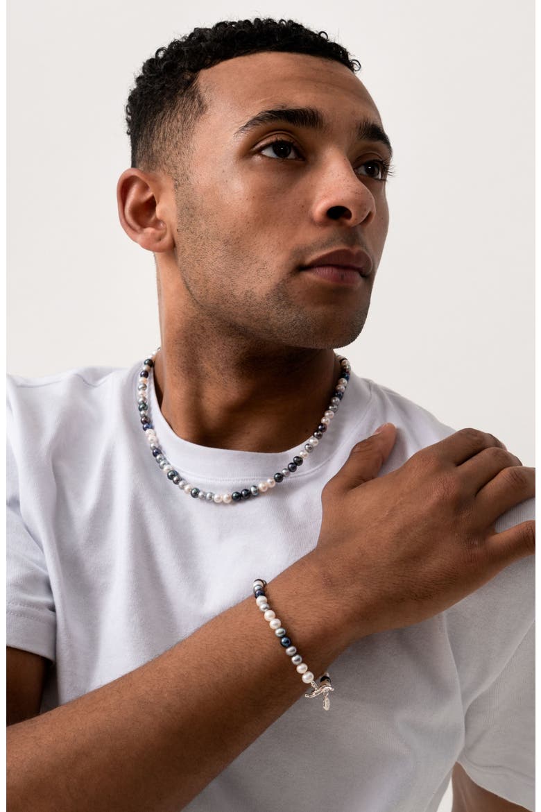 Men's Mixed Pearls Bracelet, Alternate, color, Sterling Silver