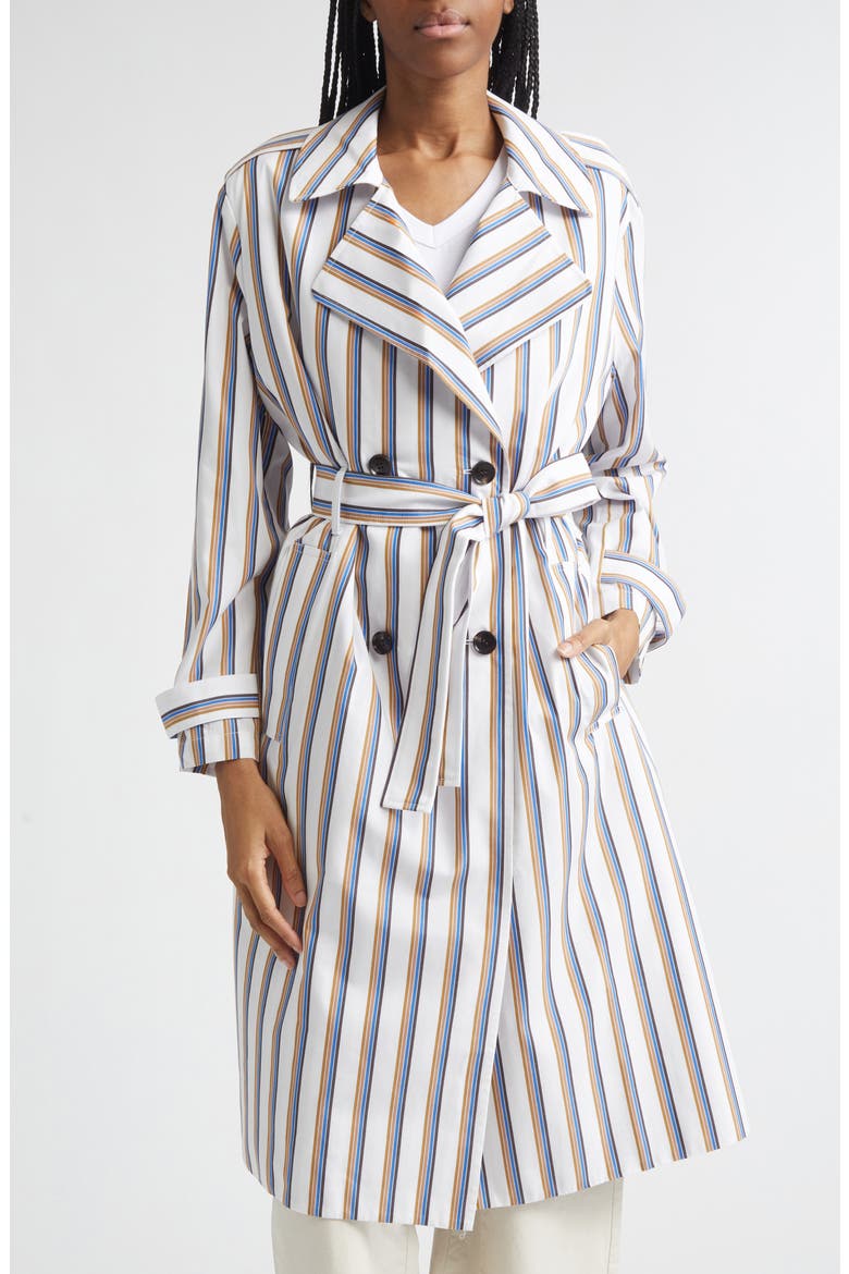 Yoshi Stripe Cotton Blend Trench Coat, Main, color, PARCH/CHOCO/BLUE STRIPE