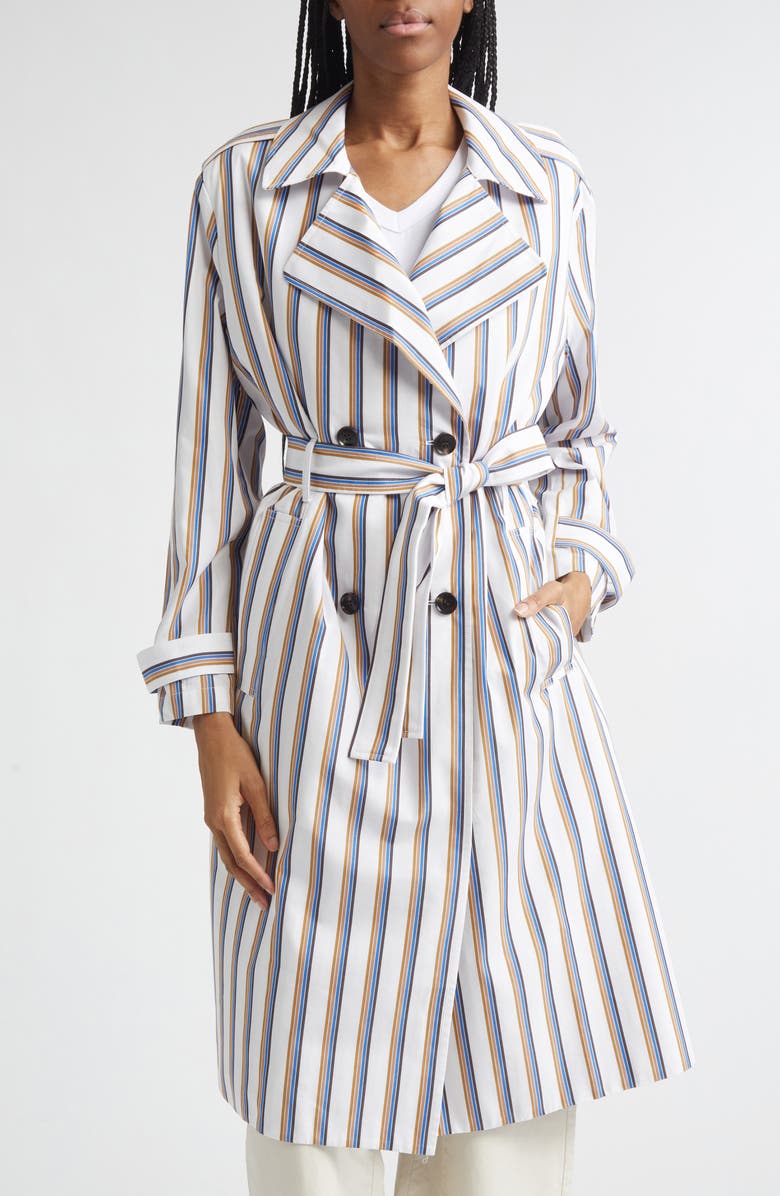 LESET Yoshi Stripe Cotton Blend Trench Coat, Main, color, Parch/Choco/Blue Stripe
