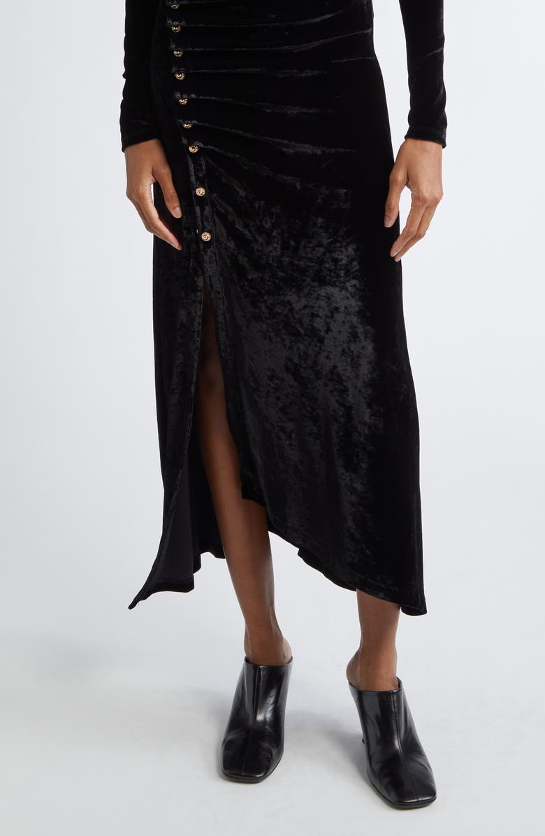 Rabanne Ruched Long Sleeve Stretch Velvet Dress, Alternate, color, 