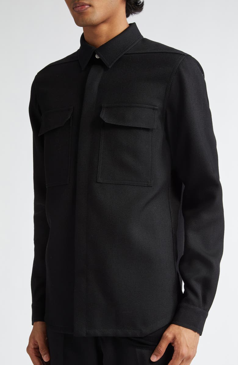 Rick Owens Wool Button-Up Shirt, Alternate, color, Black