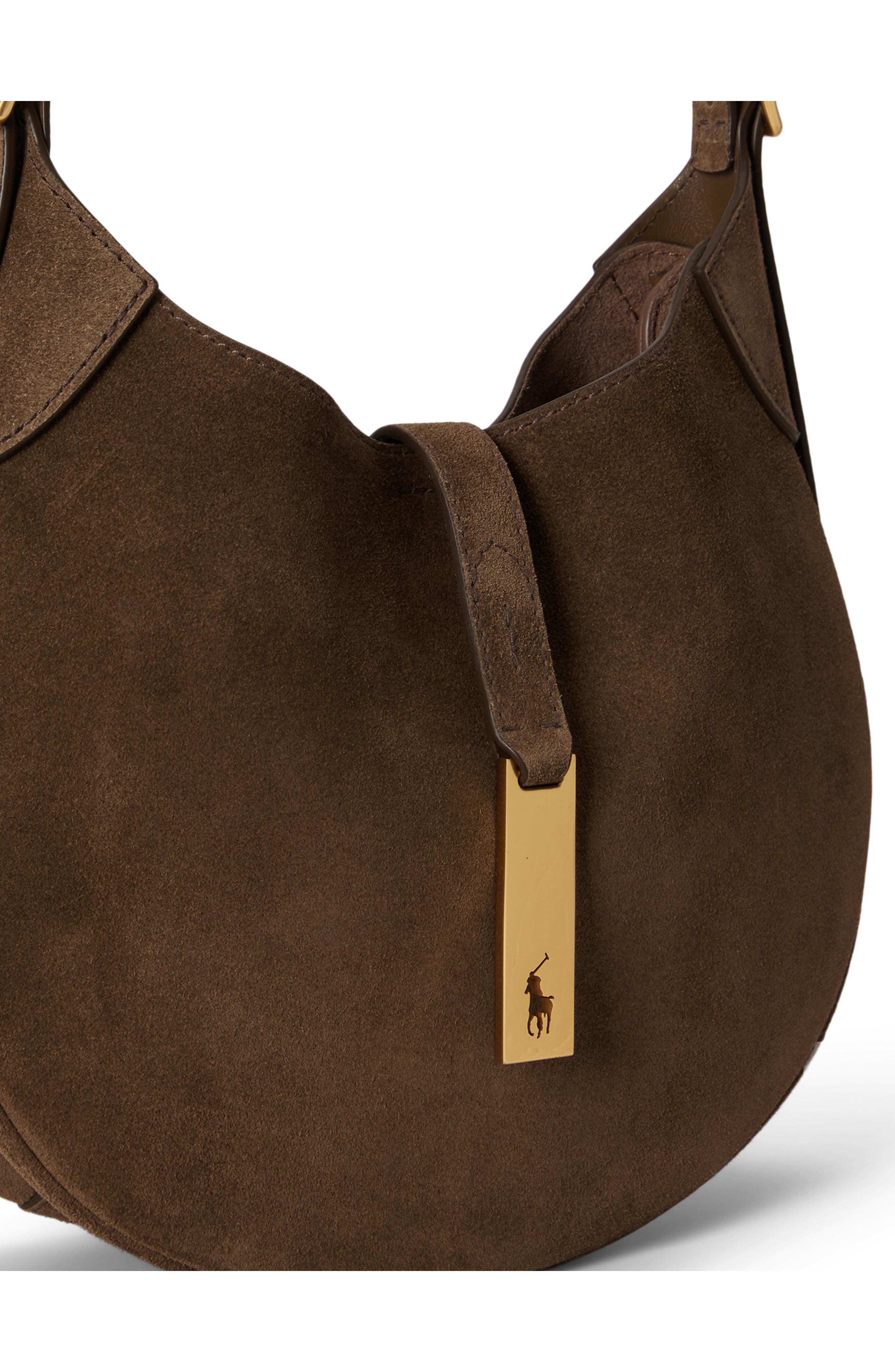 Small Polo ID Suede Shoulder Bag, Alternate, color, GINGERBREAD