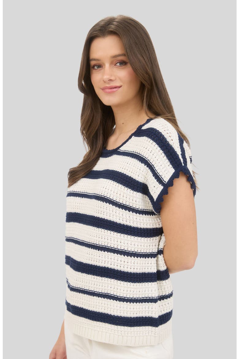Cotton Stripe Short Sleeve Sweater, Alternate, color, NAVY