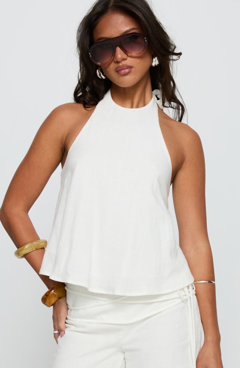 Princess Polly Aquaria Linen Blend Halter Top, Alternate, color, White