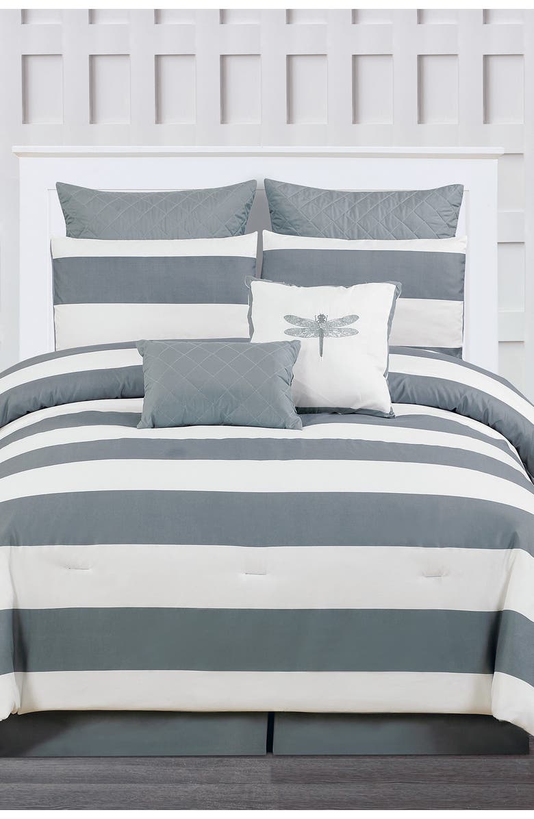 Duck River Textile King Delia Stripe Duvet Set - Grey, Alternate, color,