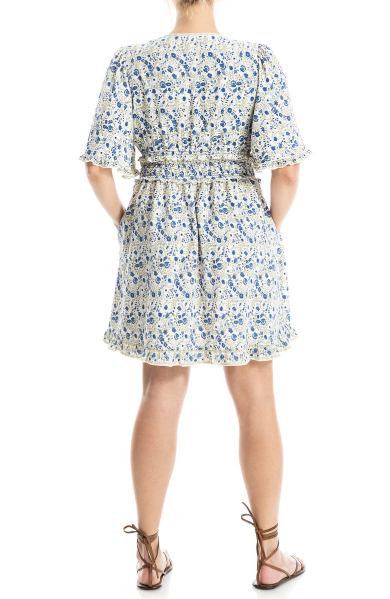 MAX STUDIO Ruffle Short Sleeve Fit & Flare Dress, Alternate, color, Cream/ Blue Whimsical Petals