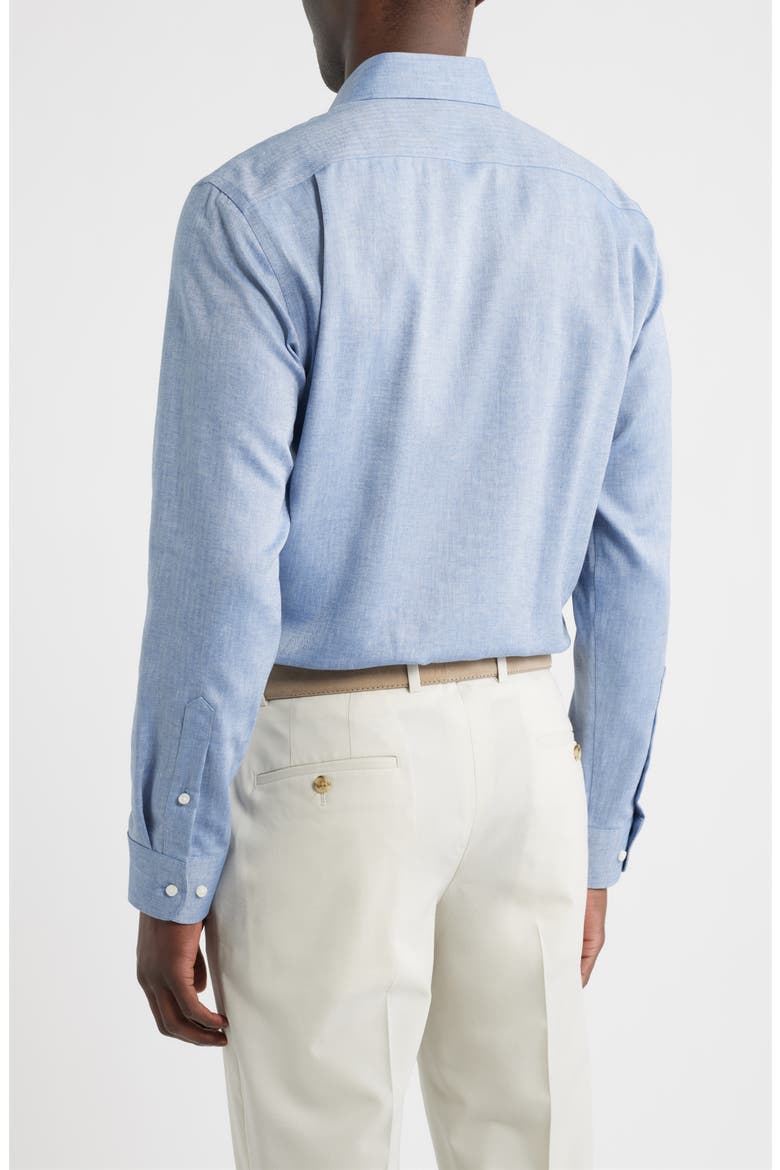 Trim Fit Premium Linen Blend Herringbone Dress Shirt, Alternate, color, BLUE CHAMBRAY HERRINGBONE
