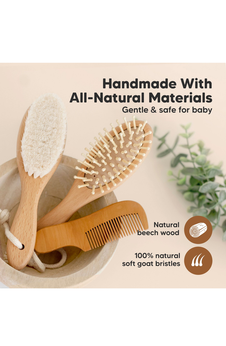 KeaBabies Baby Hair Brush and Comb Set, Alternate, color, Walnut