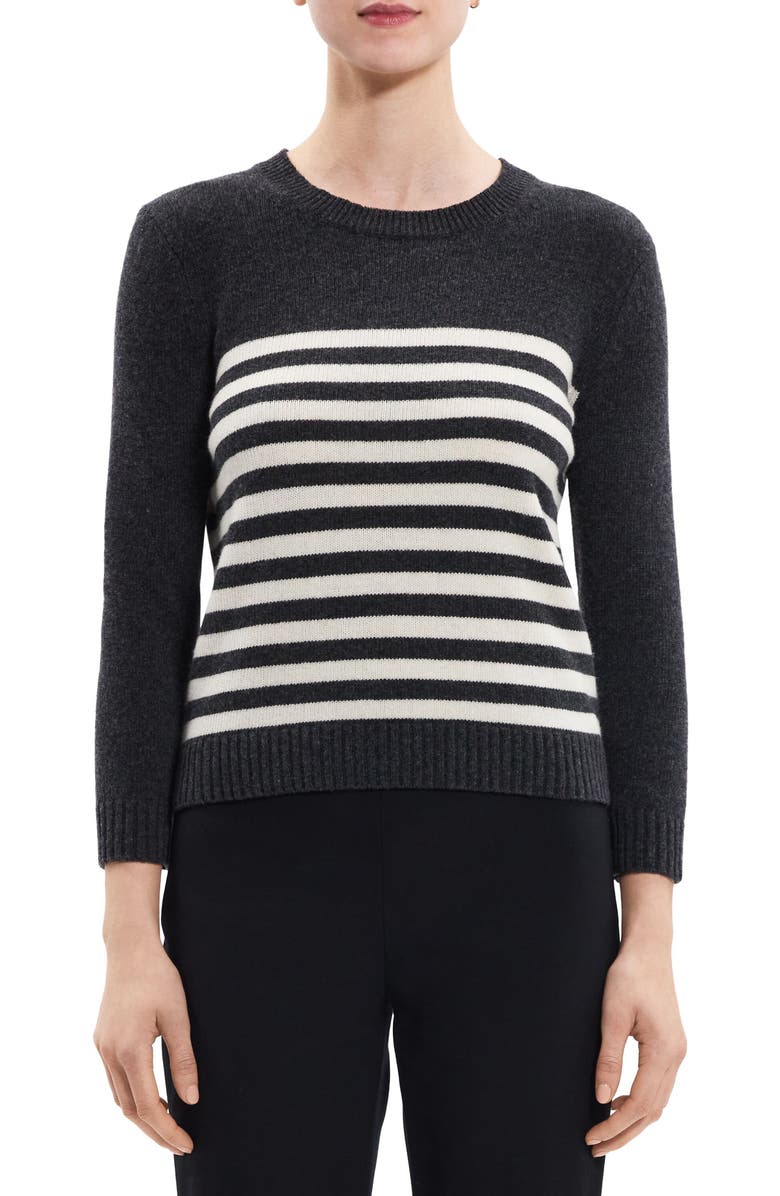 Theory Shrunken Stripe Wool & Cashmere Sweater, Main, color,