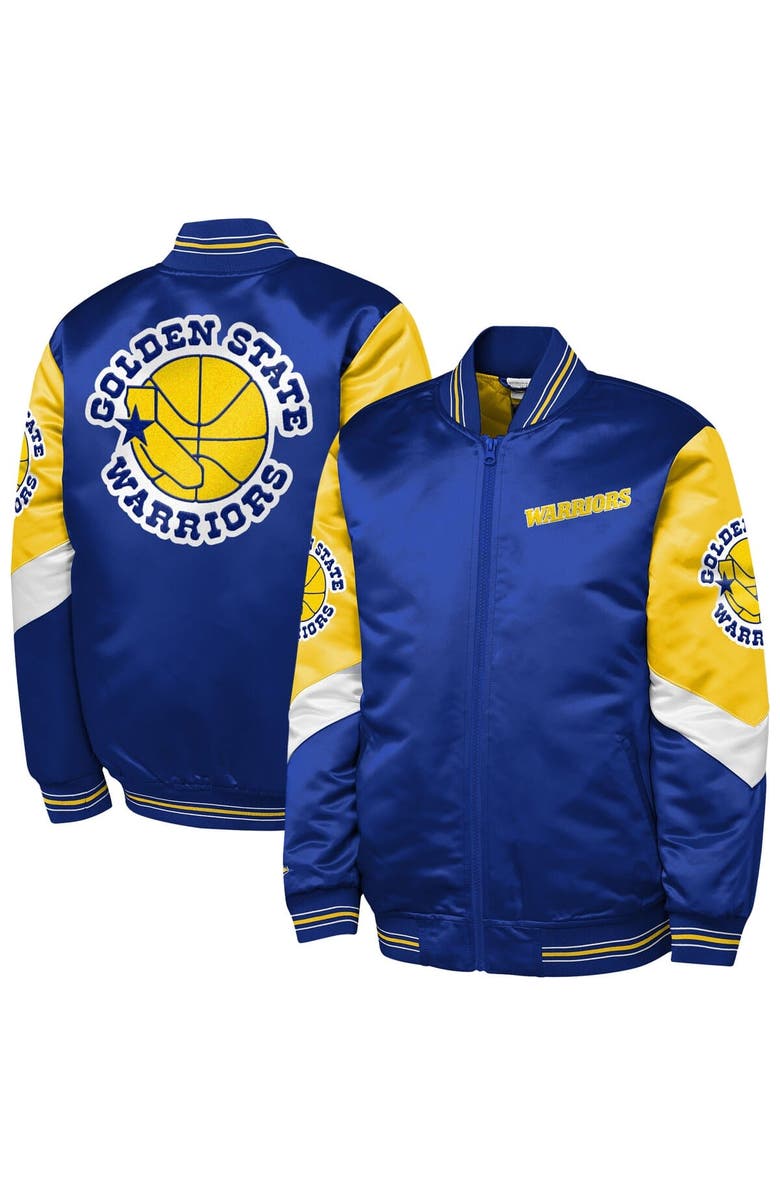 Mitchell & Ness Youth Mitchell & Ness Royal Golden State Warriors Throw It Back Heavyweight Full-Zip Satin Jacket, Main, color, Royal